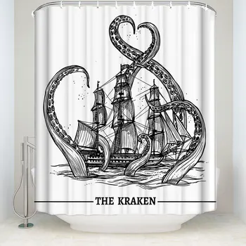 Fabric Shower Curtain Set with Hooks Waterproof Polyester Bath Curtains for Bathroom Showers and Bathtubs, Octopus The Kraken 
Fabric Shower Curtain Set with Hooks Waterproof Polyester Bath Curtains for Bathroom Showers and Bathtubs, Octopus The Kraken