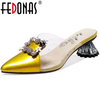 FEDONAS Rhinestone Glitters New Arrial Women Mules Genuine Leather Strange Heels Pumps Spring Summer Fashion Party Shoes Woman 
FEDONAS Rhinestone Glitters New Arrial Women Mules Genuine Leather Strange Heels Pumps Spring Summer Fashion Party Shoes Woman