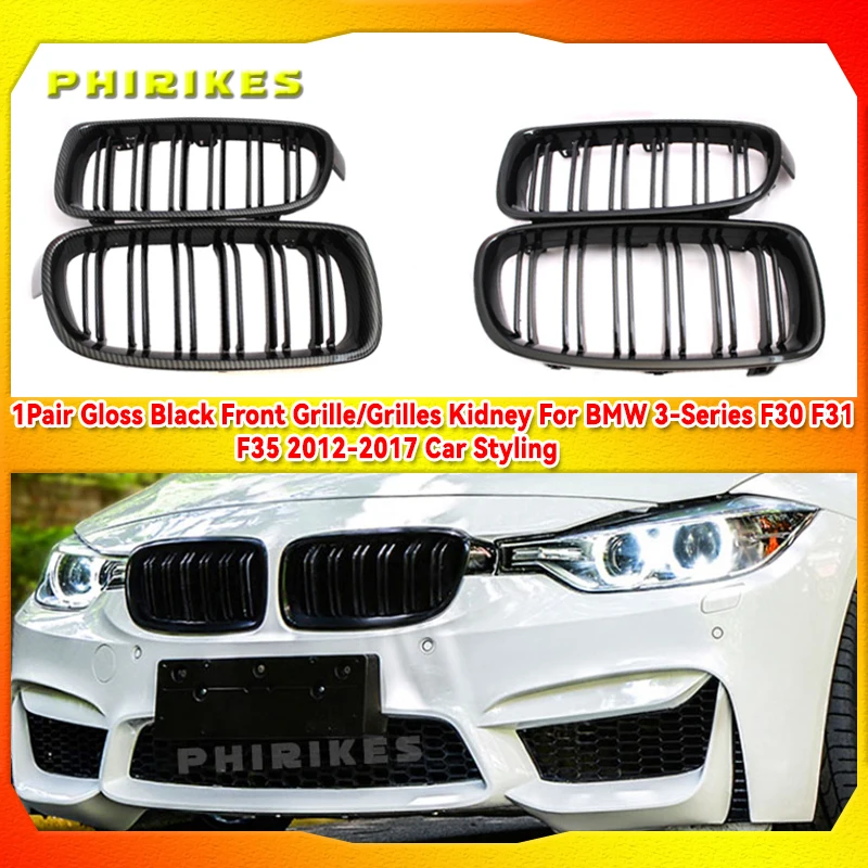 

1Pair Gloss Black Front Grille/Grilles Kidney For BMW 3-Series F30 F31 F35 2012-2017 Car Styling