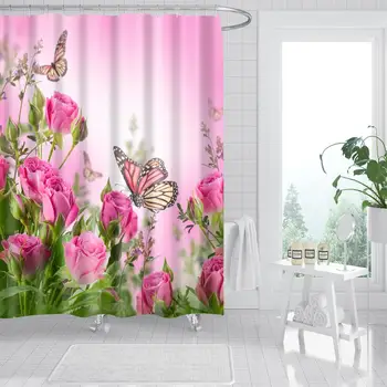 Waterproof Thicken Butterfly Flowers Pink Bathroom Shower Curtain Polyester Mildew Proof Bath Tub Curtain with 12 pcs Hooks 
Waterproof Thicken Butterfly Flowers Pink Bathroom Shower Curtain Polyester Mildew Proof Bath Tub Curtain with 12 pcs Hooks