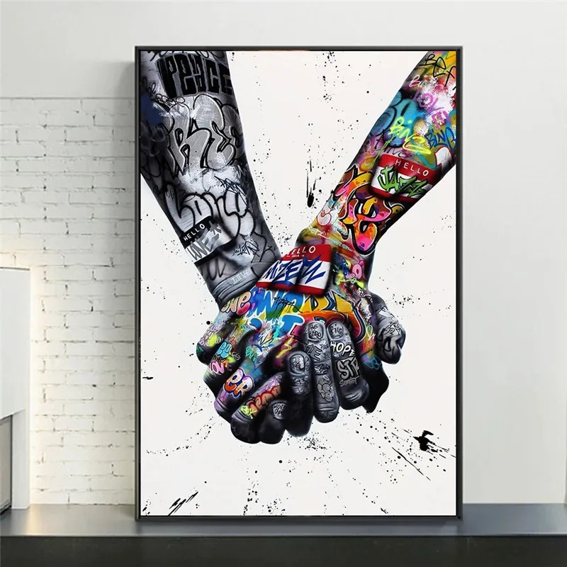 

Lovers Holding Hands Graffiti Art Canvas Posters and Prints Abstract Street Art Paintings on The Wall Art Pictures Home Decor