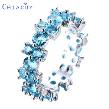 

Cellacity Trendy Ring for Women Silver 925 Jewelry 9 Colors Round Gemstones Ruby Aquamarine Emerald Amethyst Sapphire Crystal