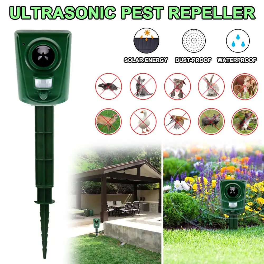 IPX4 Bird Repeller Ultrasonic Animal Outdoor Bird Mouse Cat Expeller Ultra Sonic Repellent Waterproof PIR Sensor LED Light
IPX4 Bird Repeller Ultrasonic Animal Outdoor Bird Mouse Cat Expeller Ultra Sonic Repellent Waterproof PIR Sensor LED Light