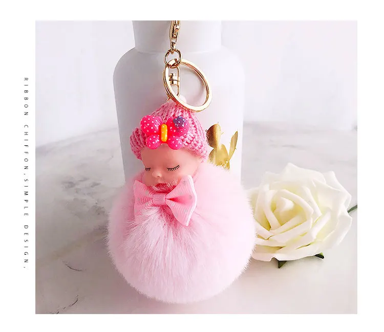 bow cute cartoon sleeping doll key ring plush ball girl ladies
