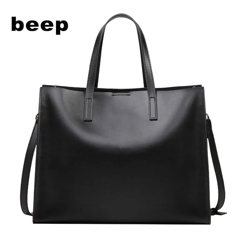 

Beep New Superior cowhide Luxury fashion women Genuine Leather bag Simple women leather tote shoulder bag big women's bag