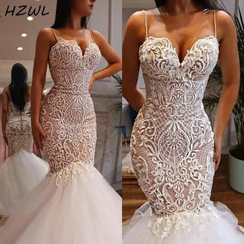 Sexy Mermaid Wedding Dresses With Spaghetti Straps Beads 3D Lace Appliques Bridal Dress Zipper Back Plus Size vestido de novia
Sexy Mermaid Wedding Dresses With Spaghetti Straps Beads 3D Lace Appliques Bridal Dress Zipper Back Plus Size vestido de novia