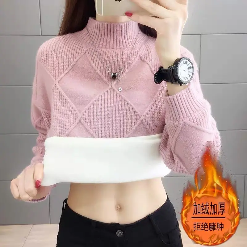 New plush sweater women's loose new half high collar sweater warm top thickened autumn and winter bottom coat
New plush sweater women's loose new half high collar sweater warm top thickened autumn and winter bottom coat