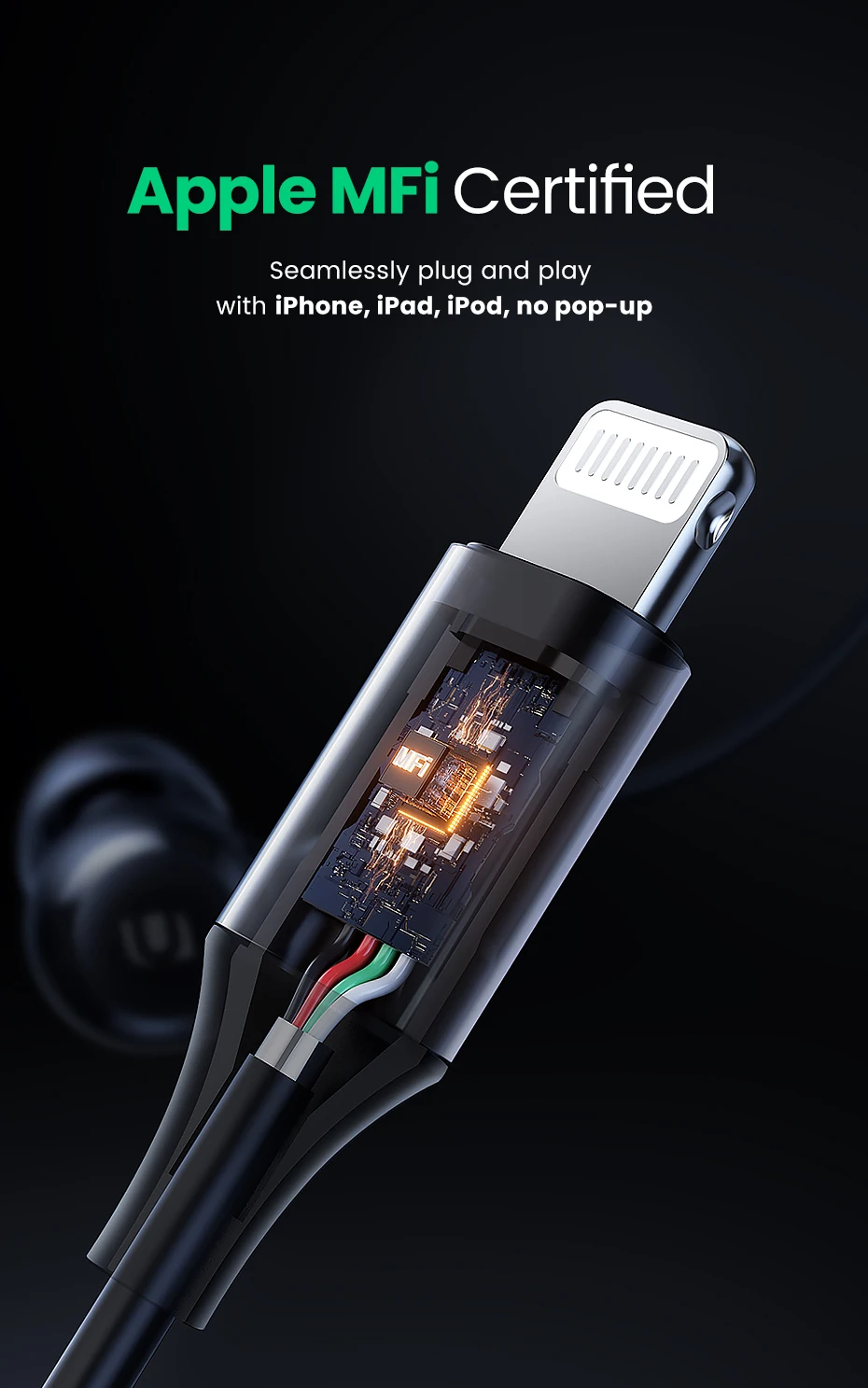 UGREEN MFi Certified Wired Earphones Lightning Connector Earbuds for iPhone 12 11 8 7 with Microphone and Controller UGREEN MFi Certified Wired Earphones Lightning Connector Earbuds for iPhone 12 11 8 7 with Microphone and Controller