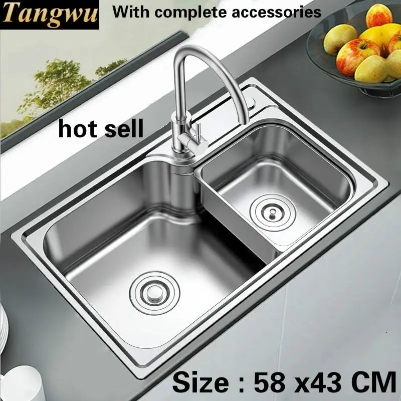 

Free shipping Food grade 304 stainless steel kitchen sink 0.9 mm durable ordinary single slot washing bowl hot sell 58 x43 CM