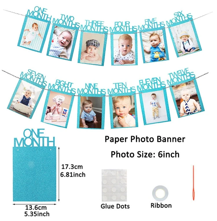 Generic First Birthday Boy Girl Party BluePink 12 Months Photo Frame