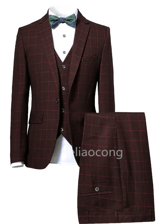New Burgundy Plaid Men Suits Wedding Suits Slim Fit 3 Pieces Groom Tuxedos Best Mens Prom Suits (Jacket+Vest+Pants) Custom Made
New Burgundy Plaid Men Suits Wedding Suits Slim Fit 3 Pieces Groom Tuxedos Best Mens Prom Suits (Jacket+Vest+Pants) Custom Made