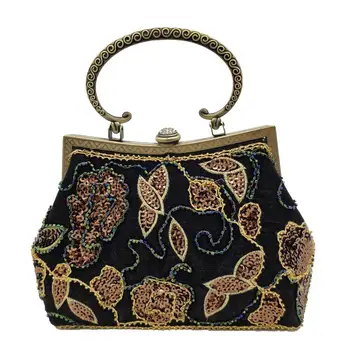 Boutique De FGG Vintage Chinese Style Women Bkack Beaded Evening Purse Wedding Clutches Sequins Embroidery Frame Flower Handbag 
Boutique De FGG Vintage Chinese Style Women Bkack Beaded Evening Purse Wedding Clutches Sequins Embroidery Frame Flower Handbag