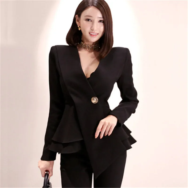 Korean Style 2019 Autumn Women Grace Long Sleeves Sexy Deep V Collar Coat Tops & Slim Long Pants Set OL Women 2 Pieces Set 
Korean Style 2019 Autumn Women Grace Long Sleeves Sexy Deep V Collar Coat Tops & Slim Long Pants Set OL Women 2 Pieces Set