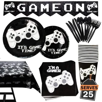 Gamepad Disposable Tablewares Set Video Game Controller Napkin Paper Cup Plate Tablecloth Kid Birthday Baby Shower Dec Supplies
Gamepad Disposable Tablewares Set Video Game Controller Napkin Paper Cup Plate Tablecloth Kid Birthday Baby Shower Dec Supplies