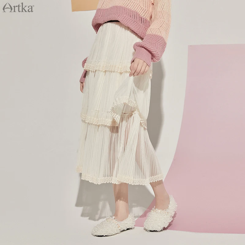 ARTKA 2020 Autumn New Women Skirt Elegant Sweet Mesh Lace Cake Skirts Elastic Waist Pleated Tulle Long Skirts Women QA20207Q
ARTKA 2020 Autumn New Women Skirt Elegant Sweet Mesh Lace Cake Skirts Elastic Waist Pleated Tulle Long Skirts Women QA20207Q