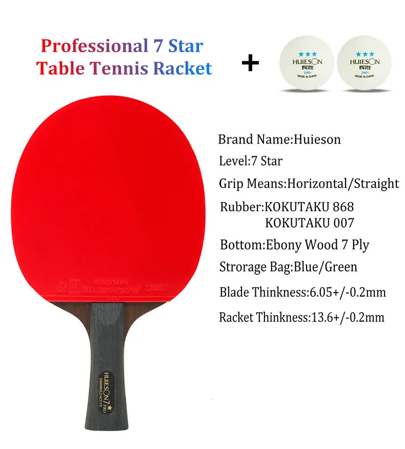 Huieson Table Tennis Racket Set 7 Star Professional Game Ping Pong Paddle Ebony Wood Long Handle Short Handle with Case 2 Ball (1)