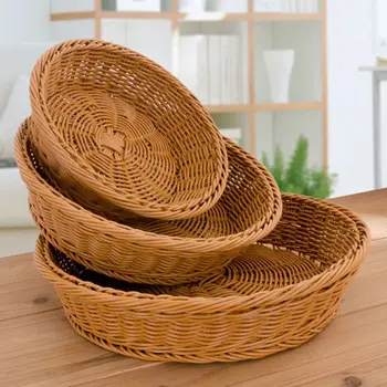 Wicker Woven Round Basket Bread Tray Serving For Food Fruit Cosmetic Storage Tabletop Bathroom Storage Kitchen Wholesale 
Wicker Woven Round Basket Bread Tray Serving For Food Fruit Cosmetic Storage Tabletop Bathroom Storage Kitchen Wholesale