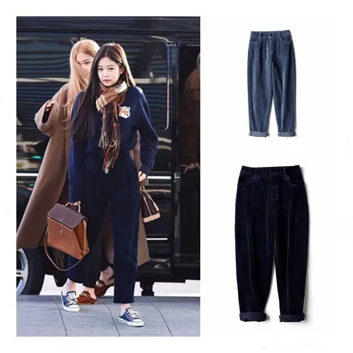 kpop Blackpink JENNIE 2019 autumn streetwear Retro wild High waist corduroy pants women korean casual trousers female clothes
kpop Blackpink JENNIE 2019 autumn streetwear Retro wild High waist corduroy pants women korean casual trousers female clothes