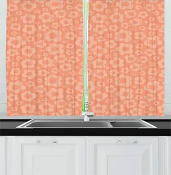

Salmon and Peach Peach Kitchen Curtains Spring Inspired Monochromatic Pastel Design of Simple Flower Petals and Dots for Kitchen
