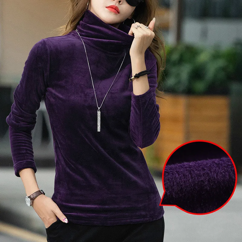 2020 Autumn Winter Women Plush Thicken High Neck Bottomed Blouse Shirt Female Long Sleeve Golden Velvet Tops 4XL Femina Blusa
2020 Autumn Winter Women Plush Thicken High Neck Bottomed Blouse Shirt Female Long Sleeve Golden Velvet Tops 4XL Femina Blusa