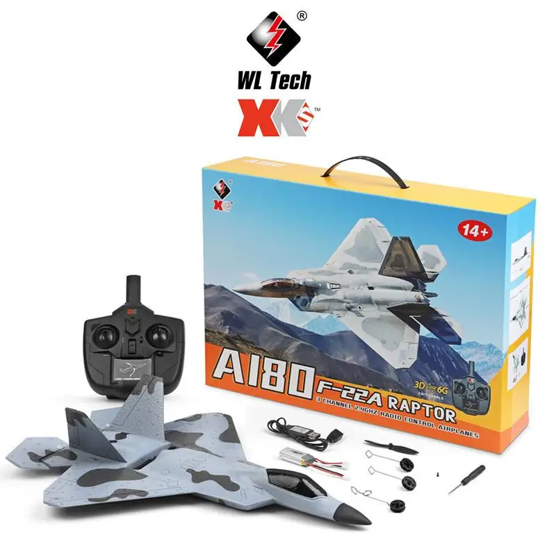 

Wltoys Xk A180 F22 RC Plane Three Channel Camera 3d/6g Gyroscope Fixed Wing Glider Model Toy RC Fighter Jet VS F949