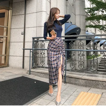 2020 Winter Modis Streetwear Ladies 2 Piece Set Blue Blouse and Sheath High Split Print Plaid Skirt Women Autumn Two Piece Set
2020 Winter Modis Streetwear Ladies 2 Piece Set Blue Blouse and Sheath High Split Print Plaid Skirt Women Autumn Two Piece Set