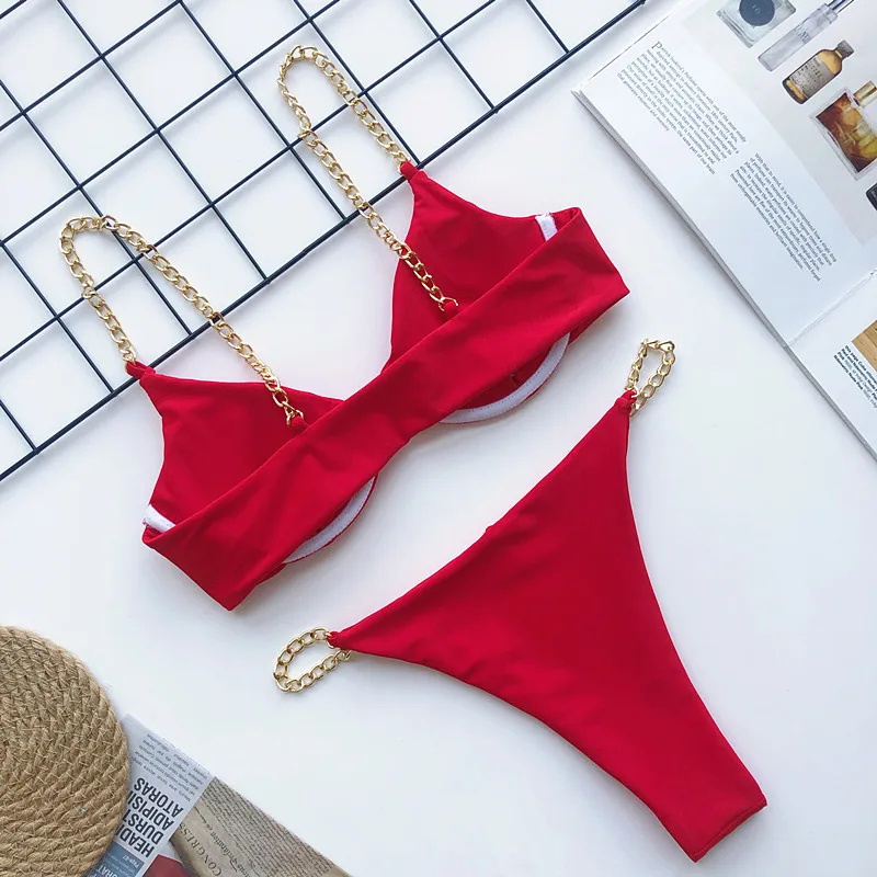 String 2020 chaîne Bikini Sexy plaine fendu maillot de bain boucle ardillon maillot de bain dame dos nu blanc brésilien Monokini maillot de bain String 2020 chaîne Bikini Sexy plaine fendu maillot de bain boucle ardillon maillot de bain dame dos nu blanc brésilien Monokini maillot de bain