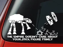 

The Empire Doesn't Care About Your Stick Figure ATAT Star Tie Fighter War Family Vinyl Decal Car Window Sticker