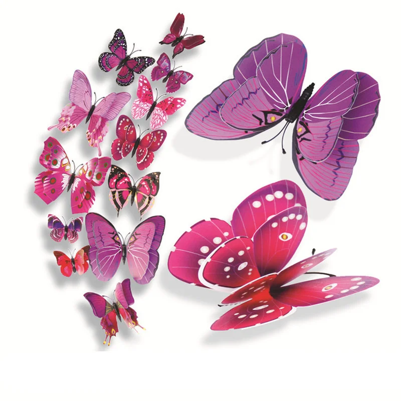 12 шт./компл. многоцветные двухслойные 3D бабочки с крыльями настенные наклейки