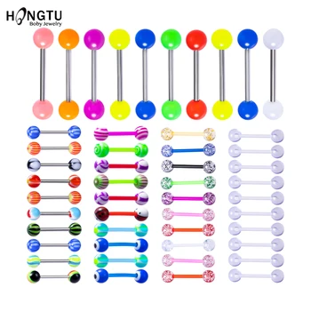 

10/50PCS Glowing Tongue Rings for Women Acrylic UV Tongue Nipple Piercing Barbell Bars Colorful Luminous Funny Body Jewellry 14G