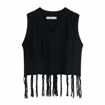 Autumn 2019 women's new V-neck sleeveless rib trim layer retro splicing fringe decoration knitted vest 06254125800
Autumn 2019 women's new V-neck sleeveless rib trim layer retro splicing fringe decoration knitted vest 06254125800