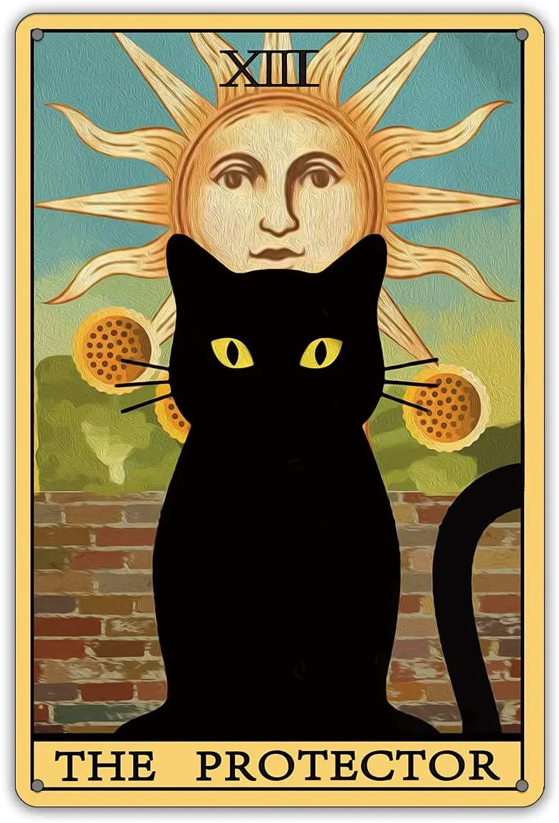 vintage cat QIONGQI The Protector Tarot Cat Metal Tin Sign Wall Decor Farmhouse Rustic Black Cat Tarot Signs for Cat Lovers Home
vintage cat QIONGQI The Protector Tarot Cat Metal Tin Sign Wall Decor Farmhouse Rustic Black Cat Tarot Signs for Cat Lovers Home