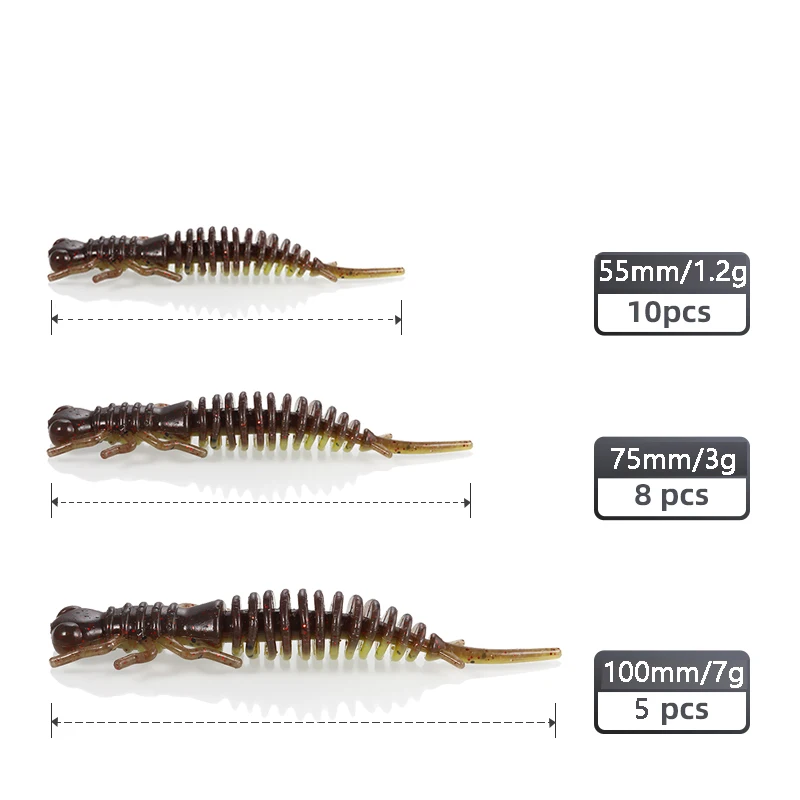 Личинка мягкая искусственная рыболовная приманка джиг для червя 55 мм 75 100