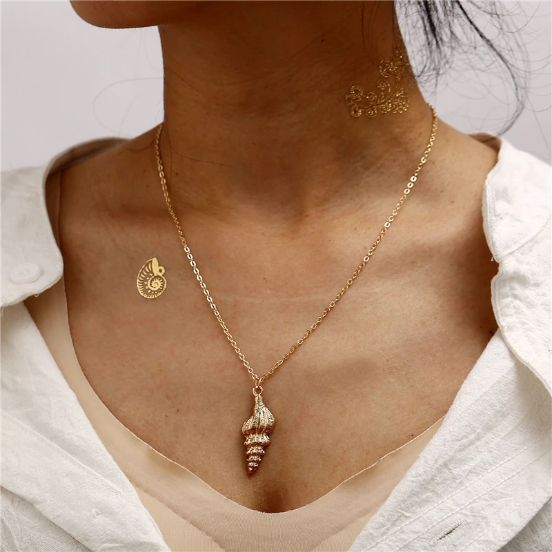 Sea Fashion Conch Shell Starfish Pendant Necklace 2019 Gold Color Retro Marine Life Choker Necklace Beach Jewelry For Women Sea Fashion Conch Shell Starfish Pendant Necklace 2019 Gold Color Retro Marine Life Choker Necklace Beach Jewelry For Women