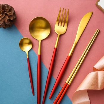 Western 304 Stainless Golden Tableware Spoon Knife Fork Dinner Set 5pcs Wedding Cutlery Set Cubiertos Home Dinnerware Set DA60CJ
Western 304 Stainless Golden Tableware Spoon Knife Fork Dinner Set 5pcs Wedding Cutlery Set Cubiertos Home Dinnerware Set DA60CJ