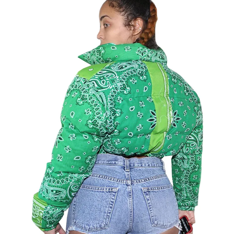 Short Print Cotton-Padded Jacket Women 2020 European And American Fashion New Winter Stand-Up Collar Long-Sleeved Coat Trendy