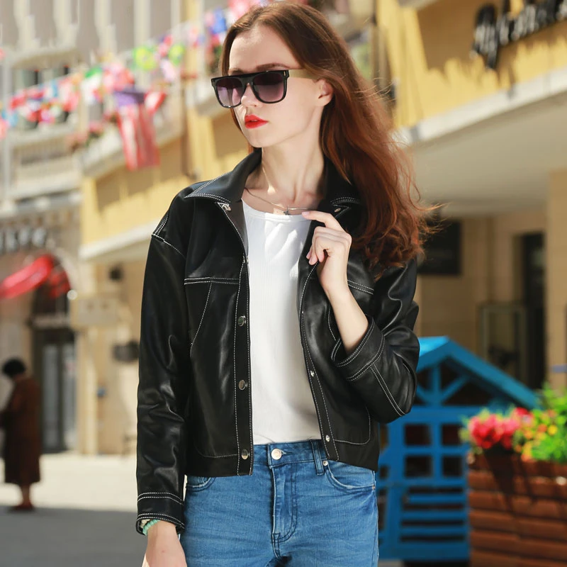 2020 Irregular Design Streetwear Women Real Jackets Black Genuine Leather Big Pockets Loose Spring Sheepskin Short Coats 
2020 Irregular Design Streetwear Women Real Jackets Black Genuine Leather Big Pockets Loose Spring Sheepskin Short Coats
