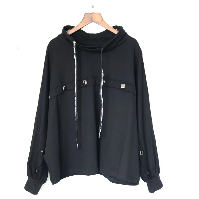 Tide Plus Size Black Sweatshirt Patchwork Personality Button Decoration Hoodies Batwing Sleeve Match All Autumn
Tide Plus Size Black Sweatshirt Patchwork Personality Button Decoration Hoodies Batwing Sleeve Match All Autumn