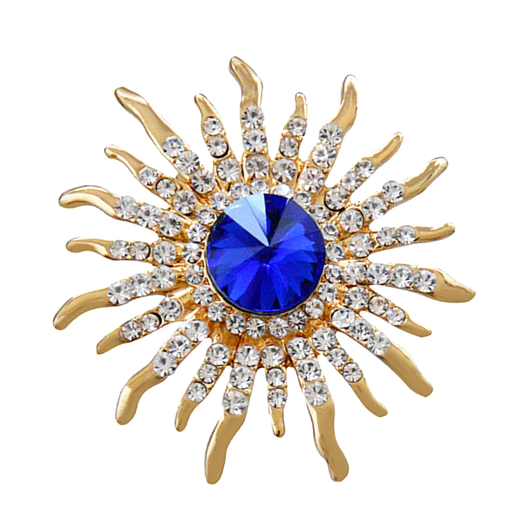 Elegant Gold Plated Crystal Brooch Sun Flower Suit Jewelry Rhinestone Pin