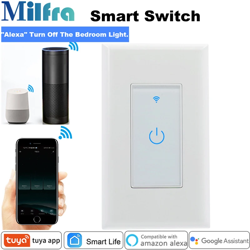Milfra Wifi Smart Light Switch Neutral Wire Required Voice Touch Control US Wall Switch for Assistant Alexa Tuya Smart Life App
Milfra Wifi Smart Light Switch Neutral Wire Required Voice Touch Control US Wall Switch for Assistant Alexa Tuya Smart Life App