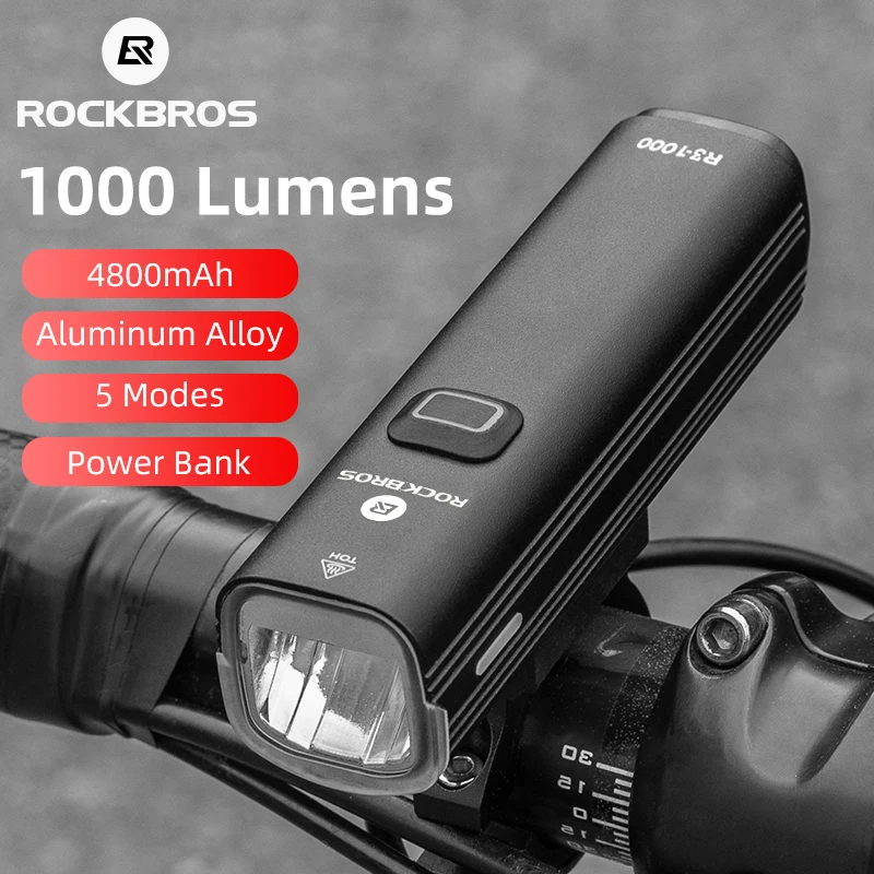 

ROCKBROS 1000 Lumens Bicycle Light MTB Road Bike LED Headlight USB Rechargeable Flashlight Lantern 4800 mAh Cycling Accessories