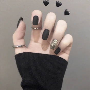 American punk style New matte black pure color with water ripple pattern false nails french bride cute fake nails lady full nail
American punk style New matte black pure color with water ripple pattern false nails french bride cute fake nails lady full nail