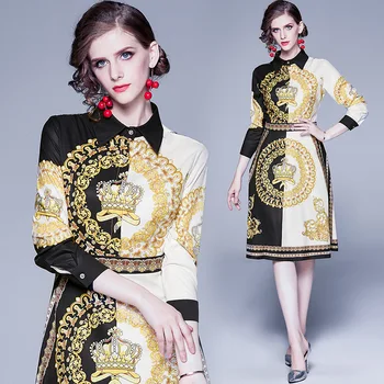 Hot-selling fashion autumn wear new European and American women's clothing individual waist lapel print dress tide
Hot-selling fashion autumn wear new European and American women's clothing individual waist lapel print dress tide