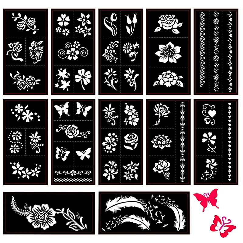 Henna Tattoo Stencils Kit (12 Sheets),Self-Adhesive Butterfly/Feather/Flower Designs for Body Painting Temporary Templates
Henna Tattoo Stencils Kit (12 Sheets),Self-Adhesive Butterfly/Feather/Flower Designs for Body Painting Temporary Templates