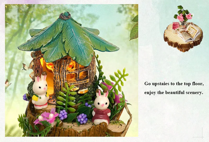 DIY Dollhouse Rotate Music Box Miniature Assemble Kits Doll House With Furnitures Wooden House Toys for Children Birthday Gift (8)