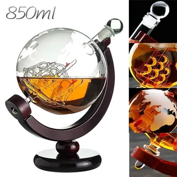 

850ml Glass Whiskey Aerator Wine Decanter Separator Bottle with Holder Rack Alcohol Vodka Liquor Pourer Barware Globe Stopper