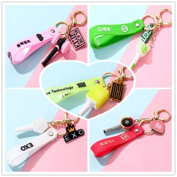 1Pcs KPOP BLACKPINK TWICE GOT7 EXO NCT Keychain Pendant Keyrings Soft Rubber Key Chain Key Holder Bag Pendant Fan Supplies