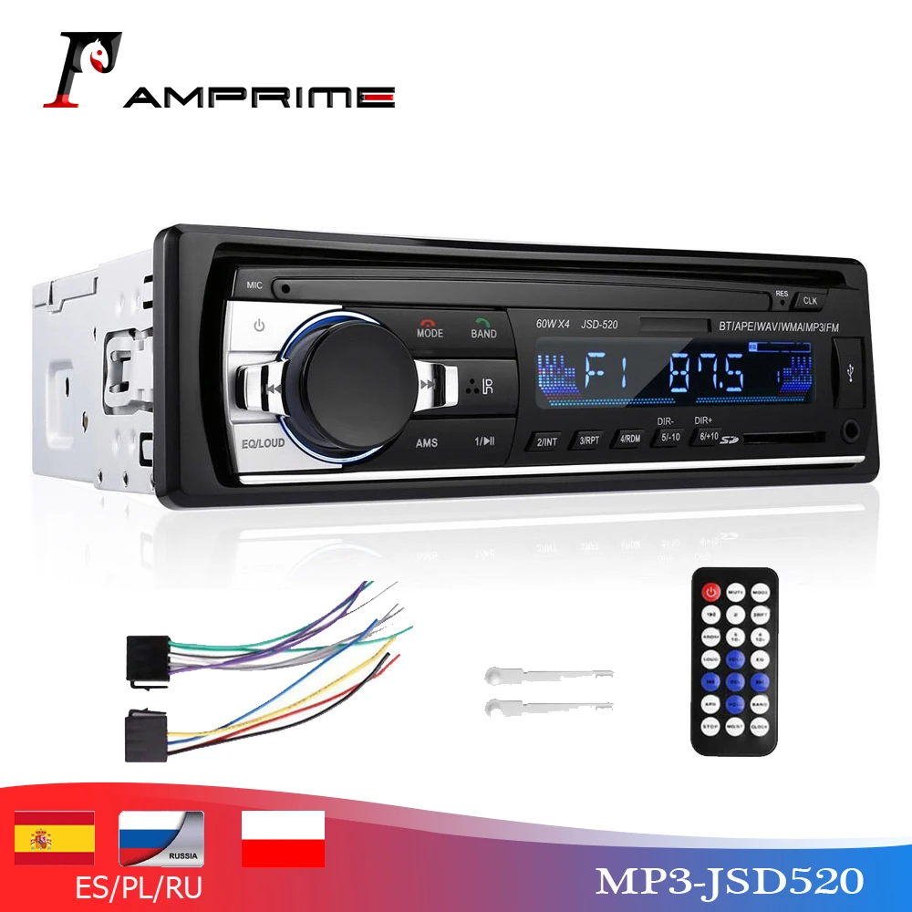 Автомагнитола AMPrime 12 В 1 DIN Bluetooth FM MP3 USB SD AUX|Мультимедиаплеер для авто| |