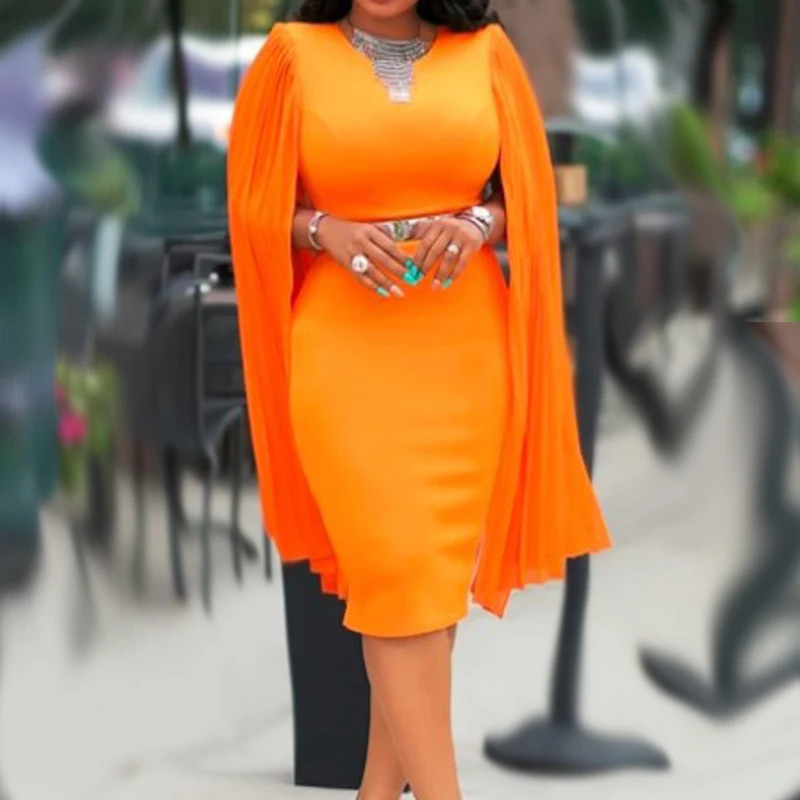 Africa-Dresses Elegantes Round Neck Shawl Type Solid Colors Medium Length Dress Orange Vestidos De Fiesta
Africa-Dresses Elegantes Round Neck Shawl Type Solid Colors Medium Length Dress Orange Vestidos De Fiesta