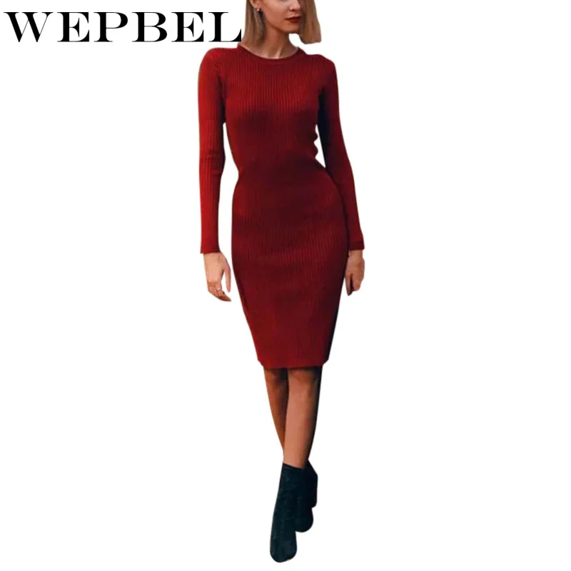 WEPBEL Autumn Fashion Long Sleeve O-Neck High Waist Knee-Length Dress Women's Casual Solid Color Sheath Dress 
WEPBEL Autumn Fashion Long Sleeve O-Neck High Waist Knee-Length Dress Women's Casual Solid Color Sheath Dress